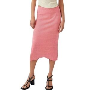 Free People Knit Tube Skirt Coral Pink Ribbed Bodycon Midi Casual Size Medium
